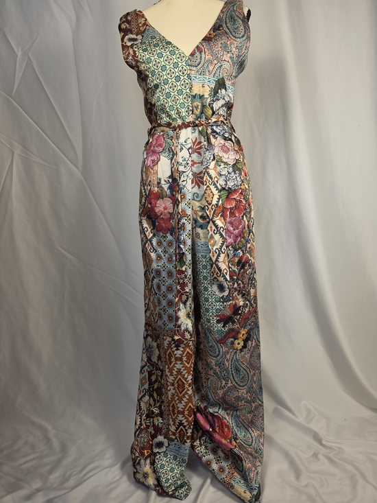 Zara Pants - Zara Multicolor Patchwork Satin Effect Wide-Leg Jumpsuit Size Small